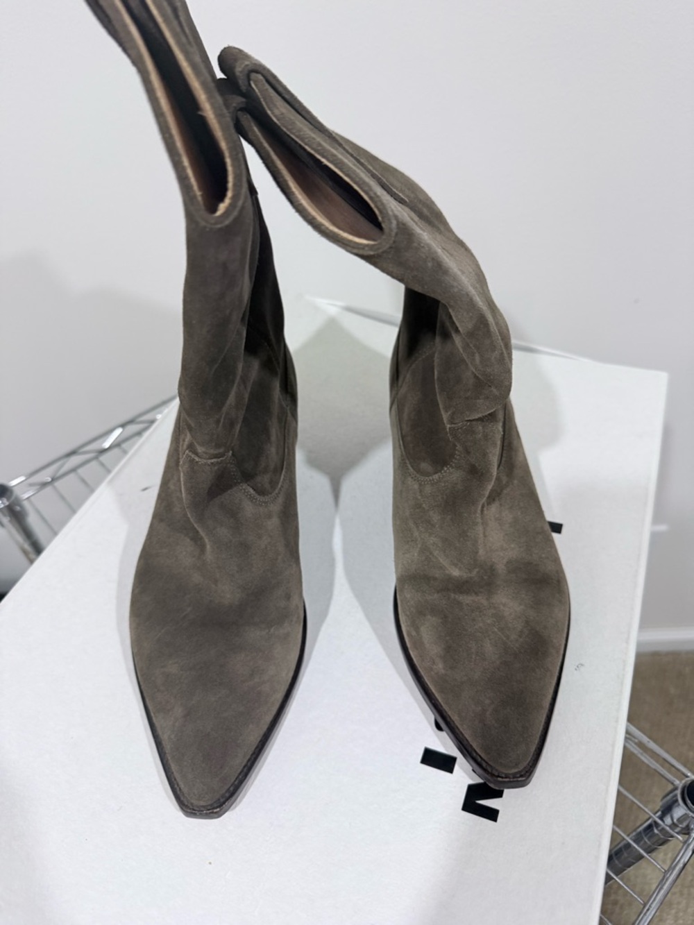 Isabel Marant 'Duerto' Suede Western Boots in Olive - Picture 3 of 5
